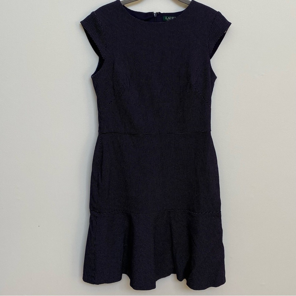 Lauren Ralph Lauren Navy Textured Dot Fit & Flare Dress‎ Size 8 - Picture 3 of 11
